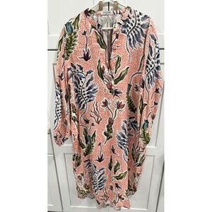 Lanthropy Floral Print Linen Tunic Dress Long‎ Sleeve Casual XL